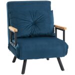 Fauteuil convertible inclinable coussin accoudoirs bois velours bleu Fauteuil convertible inclinable coussin accoudoirs bois velours bleu