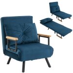 Fauteuil convertible inclinable coussin accoudoirs bois velours bleu