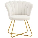 Fauteuil coquillage chaise coiffeuse en velours à pieds acier crème Fauteuil coquillage chaise coiffeuse en velours à pieds acier crème