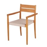Fauteuil à dîner de jardin en bois de teck et corde beige Fauteuil à dîner de jardin en bois de teck et corde beige