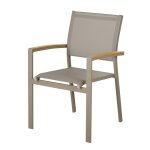 Fauteuil à dîner de jardin en composite imitation teck et aluminium taupe Fauteuil à dîner de jardin en composite imitation teck et aluminium taupe
