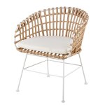 Fauteuil  dner de jardin en rsine recycle imitation rotin et toile blanche