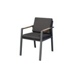 Fauteuil de jardin repas en alu noir avec coussin
