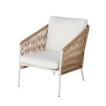 Fauteuil de jardin en résine recyclée beige et métal blanc Fauteuil de jardin en résine recyclée beige et métal blanc