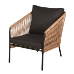 Fauteuil de jardin en résine recyclée beige et métal noir Fauteuil de jardin en résine recyclée beige et métal noir