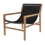Fauteuil lounge en teck et cuir de vachette noir Fauteuil lounge en teck et cuir de vachette noir