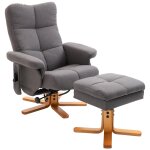 Fauteuil de massage inclinable - repose - pied coffre - bois tissu gris