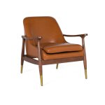 Fauteuil moderne en bois et p. u. brun avec d�tails dor�s