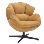 Fauteuil moelleux pivotant � 360� en tissu et en cuir curry 73x87x83cm