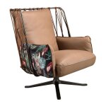 Fauteuil pivotant en cuir et tissu marron imprim