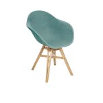 Fauteuil en plastique recyclé bleu, pied en chêne français Fauteuil en plastique recyclé bleu, pied en chêne français