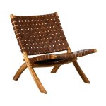 Fauteuil pliant en teck et cuir de vache tress cimahi