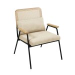 Fauteuil relax en acier, rotin synthtique et tissu cru