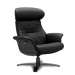 Fauteuil relax en cuir noir et bois ch�ne noir