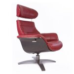 Fauteuil relax en cuir rouge et bois noir