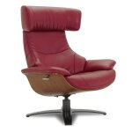 Fauteuil relax en cuir rouge et chne naturel