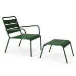 Fauteuil relax et repose pied en mtal vert fort