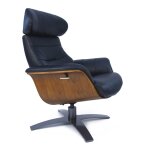 Fauteuil de relaxation en cuir noir et bois chêne naturel Fauteuil de relaxation en cuir noir et bois chêne naturel