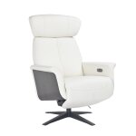 Fauteuil de relaxation électrique en bois brun et cuir blanc Fauteuil de relaxation électrique en bois brun et cuir blanc