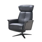 Fauteuil de relaxation électrique en bois brun et cuir noir Fauteuil de relaxation électrique en bois brun et cuir noir