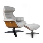 Fauteuil de relaxation et repose pieds en cuir gris et chêne naturel Fauteuil de relaxation et repose pieds en cuir gris et chêne naturel