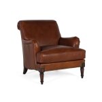 Fauteuil rembourr en cuir avec accoudoirs et pieds en bois