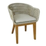 Fauteuil en résine tressée grise chiné avec coussin Fauteuil en résine tressée grise chiné avec coussin