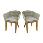 Fauteuils en r�sine tress�e grise chin� avec coussin (lot de 2)