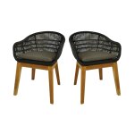 Fauteuils en r�sine tress�e noire avec coussin (lot de 2)