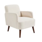 Fauteuil rétro en tissu chenille pieds bois foncé - Écru Fauteuil rétro en tissu chenille pieds bois foncé - Écru