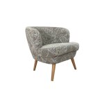 Fauteuil rtro en tissu jacquard motifs floraux gris
