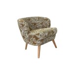 Fauteuil rtro en tissu jacquard motifs floraux taupe
