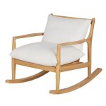 Fauteuil rocking chair en bois d'acacia coussins en coton et lin cru