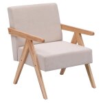 Fauteuil de salon en bois massif et tissu beige Fauteuil de salon en bois massif et tissu beige