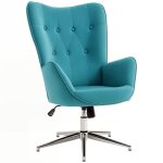 Fauteuil de salon pivotant hauteur réglable tissu aspect velours bleu Fauteuil de salon pivotant hauteur réglable tissu aspect velours bleu