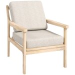 Fauteuil scandinave accoudoirs tissu effet lin et pieds en bois beige
