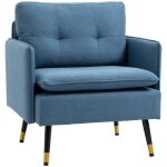 Fauteuil style art - dco effet capitonn mtal noir dor tissu bleu