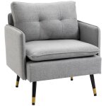 Fauteuil style art - dco effet capitonn mtal noir dor tissu gris