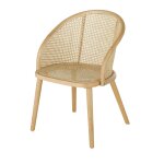 Fauteuil de table en bois de htre et cannage en rotin beige