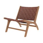 Fauteuil en teck et cuir tress marron