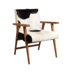 Fauteuil teck avec peau de chvre noire