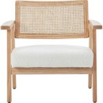 Fauteuil en tissu boucl cru et cannage naturel