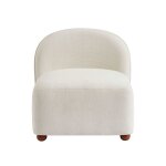 Fauteuil tissu chenille cru pieds boules teints noyer