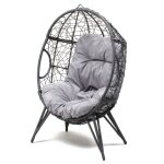 Fauteuil ?uf sur pied en r�sine gris effet rotin