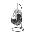Fauteuil ?uf suspendu en rsine crue avec coussin gris anthracite