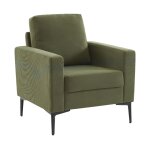 Fauteuil en velours ctel kaki fonc