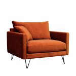Fauteuil xl en velours pieds pingles noirs - rouille