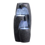 Fontaine 3 niveaux moderne led cascade extrieure, noir, 71cm