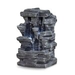 Fontaine 4 cascade en rsine gris et lumire blanc 3 led - h28