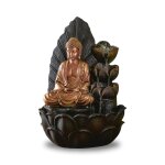 Fontaine bouddha et cascade de 3 lotus en résine marron et doré h40cm Fontaine bouddha et cascade de 3 lotus en résine marron et doré h40cm